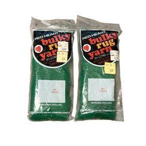 Lot Of 2 VTG Red Heart Bulky Rug Yarn #625 Green, Latch Hook Acrylic NOS